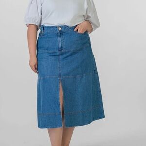 Tanya Taylor Hudie Denim Midi Jean Skirt Plus Size 20 Medium Indigo Blue NWT